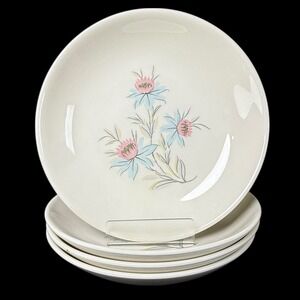 Steubenville Pottery Fairlane Coupe Soup Bowls 8" Blue Pink Floral Set Of 4 READ